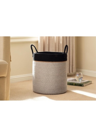 Çok Amaçlı, 40cm-36cm Büyük Boy, Yanları Saplı, Sepet, Jüt, Hasır, Dokuma Sepet, Düzenleyici Grijütsiyah
