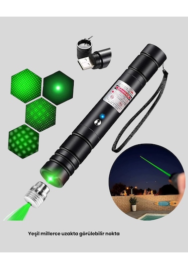 Uzun Mesafe Görünürlüklü Yeşil Lazer Pointer Şarjlı Çok Renkli