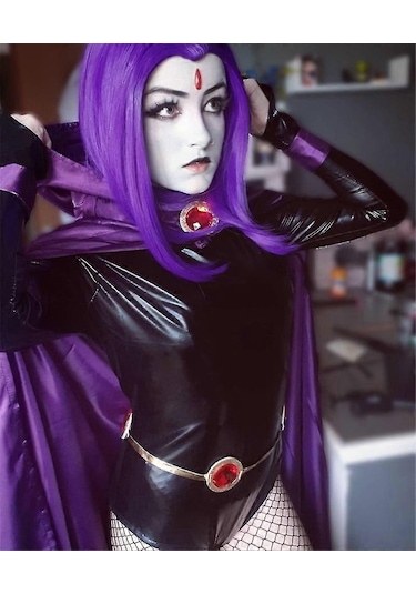Teen Titans Raven Cosplay Kostümü Pelerin Tulumlar Cadılar Bayramı Dar Giysiler + Pelerin + Bel Takısı Zincir-e Xs Tüm Kostüm Diğer