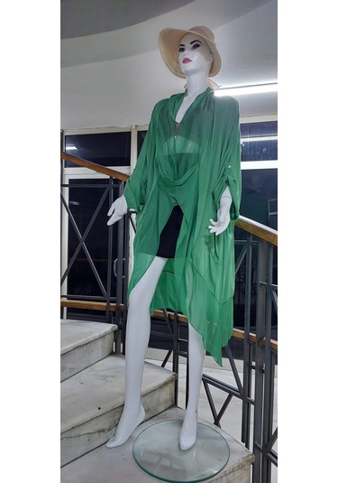 Italyan Ipek Detaylı Oversize Kaftan & Bluz-8711 Mint Yeşili