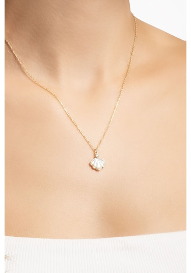 Deniz Kabuğu 18 Ayar Sarı Altın Kaplama 45 Cm Gümüş Kolye Sarı