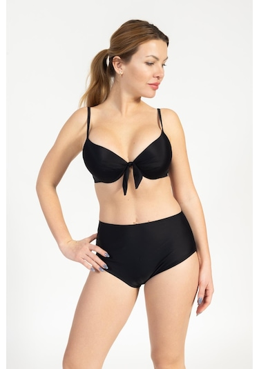 Pemilo Kadın 718 Yüksel Bel Kaplı Bikini Takımı Siyah-siyah 37143 - 1