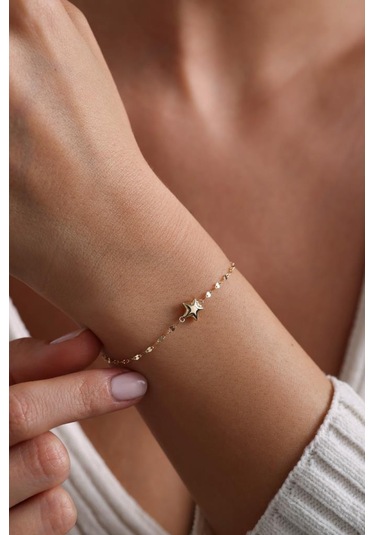 14 Ayar Altın Minimal Yıldız Bileklik Sarı Altın