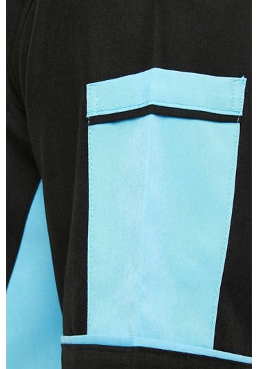 Uniprom Kısa Kollu Aşçı Ceketi Önlük Omuz Nakışlı Cepli Şef, Garson Siyah - Turkuaz