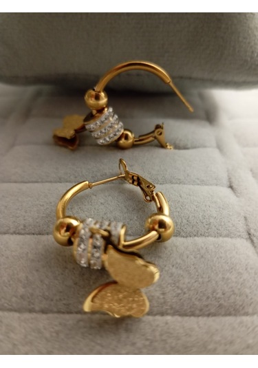 Kelebek Model Zirkon Taşlı Gold Renk Küpe Gold