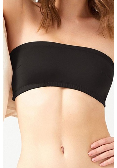 Siyah Straplez Crop Top Büstiyer Siyah
