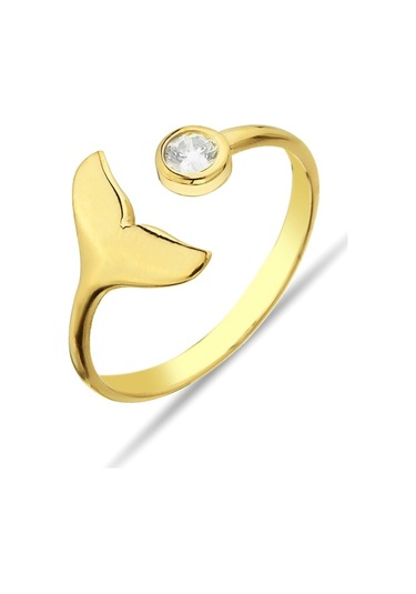 Balina Kuyruğu Motifli Gümüş Altın Kaplama Yüzük - Y011901