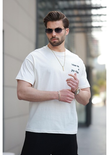 Madmext Beyaz Baskılı Basic Erkek Tişört E7150 Beyaz