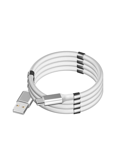 Araç Ev Ofis Mıknatıslı Kendini Toplayan Sarmalı Şarj Ara Kablosu Usb Çıkış Type-c Uyumlu Ara Kablo