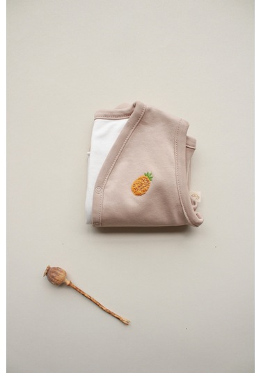 Ananas Nakışlı Çift Taraflı Yelek Vizon