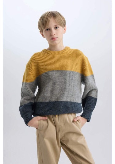 DeFacto Erkek Çocuk Bisiklet Yaka Renk Bloklu Triko Kazak C8111A824CWGR228