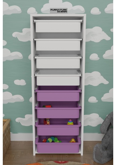 8 Sepetli Çok Amaçlı Oyuncak Mutfak Dolabı - Beyaz-pembe&beyaz