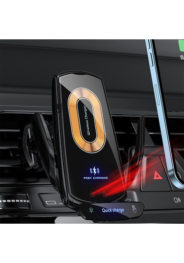 Monyee Araç İçin Kablosuz Şarj Ve Akıllı Manyetik Telefon Tutucu - 15w Hızlı Şarj, Navigasyon Uyumlu, V58 Siyah Siyah