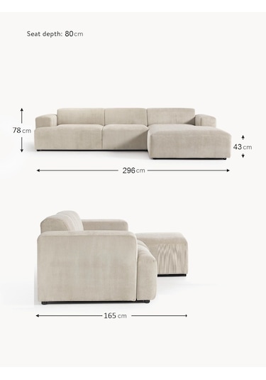 Most Mollista 3 Modül Sağ Köşe Koltuk Ekru Fitilli Kadife Kumaş Y