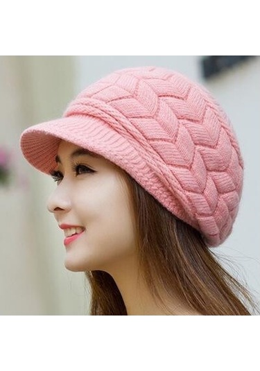Kadın Ve Erkekler İçin Kış Mevsimine Özel Yünlü Ve Sıcak Tutan Şapka Modeli Pembe