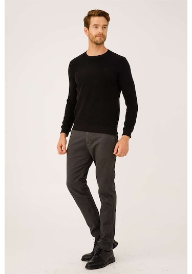 İgs Erkek Siyah Standart Bisiklet Yaka  Triko Siyah