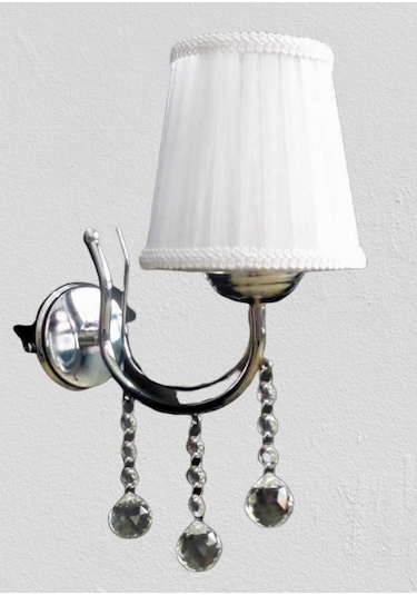 Metal Krom Taşlı Beyaz Başlıklı Aplik Beyaz