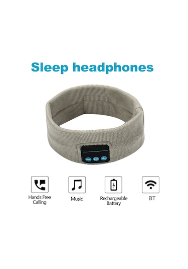 Geeroyoo Kablosuz Spor Baş Bandı - Bluetooth 5.0, 8 Saat Müzik Keyfi, Yıkanabilir Ve Rahat Uyku Kulaklığı Açık Gri
