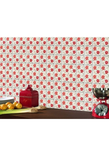 Tink Kırmızı Çiçek Desenli Pvc Karo Diğer