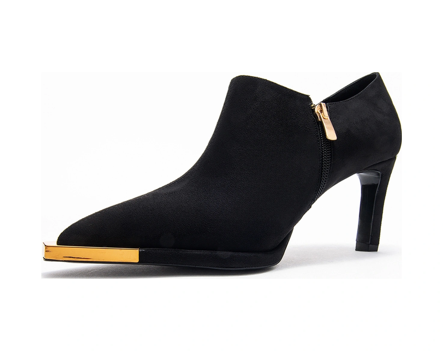Sona Siyah Süet Altın Detaylı Fermuarlı Kadın Bilekte Topuklu Ayakkabı SIYAH SUET