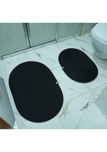 Zengin Supla 2'li Banyo Paspas Set Siyah