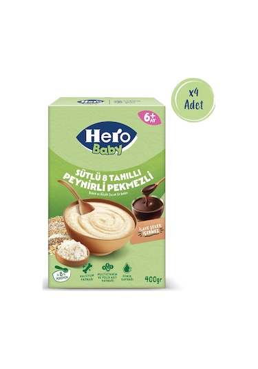 Hero Baby Sütlü 8 Tahıllı Peynirli Pekmezli 400g X4