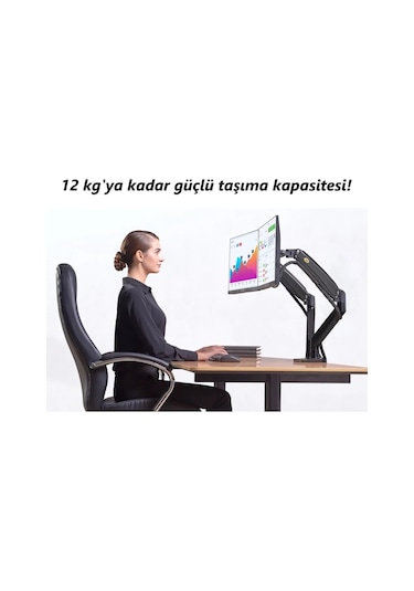 North Bayou Nb G35 22''-32'' Çift Monitör Standı Amörtisörlü Ayarlanabilir Masa Aparatı - 12kg Taşıma, 360 Dönüş