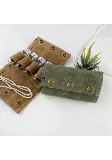 Pazly Kamp Baharat Kutusu Seti - Cam Kavanoz Ve Şişeler Haki Renk Haki