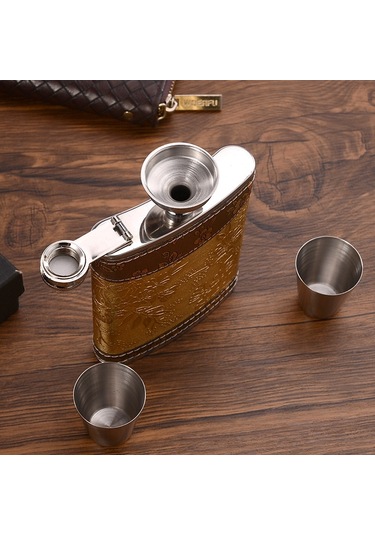 Sones Taşınabilir Paslanmaz Çelik Kalça Matarası Seti Şarap Kadehi Hunisi, Stil: 8oz Old Jack Patch Core