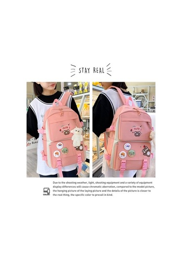 Novahub 5 Adet Sevimli Kız Öğrenci Okul Çantaları, Hafif Siyah Sırt Çantası Takımı Siyah