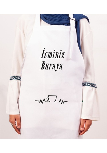 Mutfak Önlüğü Kişiye Ve İsme Özel Nakışlı Mutfak Önlüğü Fincan Farklı Renkler Beyaz
