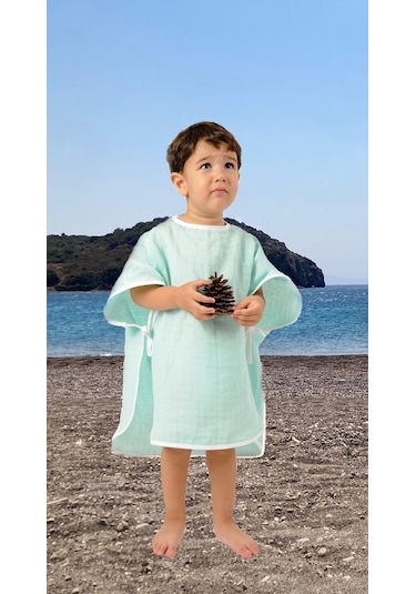 Çocuk Bebek Müslin Panço Kapüşonlu 1-4 Yaş - Yeşil