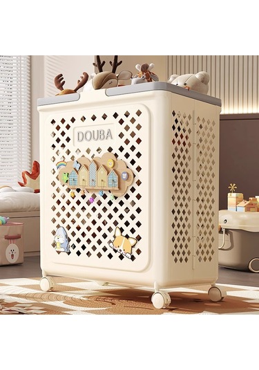 Çocuk Oyuncak Saklama Sepeti Büyük Kapasiteli Bebek Bebek Bebek Ev Peluş Bebek Yapı Taşı Bitirme Kutusu Saklama Kutusu Bej