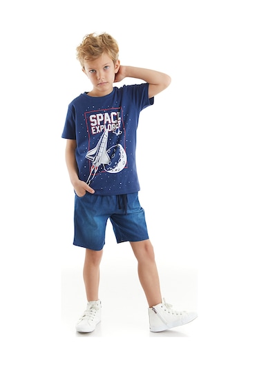 Denokids Mshb&g Space Explorer Erkek Çocuk Tshirt Denim Şort Takım Çok Renkli