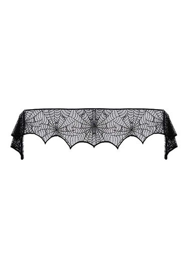 Ximistore9 Karanlık Pentiagram Desenli Polyester Kumaş, Halloween Partileri İçin 244x46 Cm Ateşlik Örtüsü, Kordonlu Lambak Ve Dekoratif Perdeler
