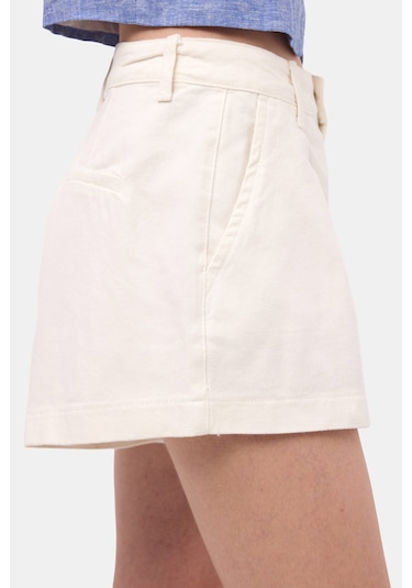 Itsbasic Kadın Kırık Beyaz Renk 7s6-101 Mini Boy Pileli %100 Koton Denim Şort