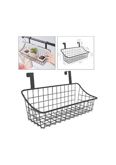Suntek Asılı Duvar Sepeti Metal Tel Organizatör Çamaşır 10x10x25cm Siyah