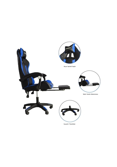 Fashcolle Masaj Özellikli Oyuncu Koltuğu Mavi - Siyah