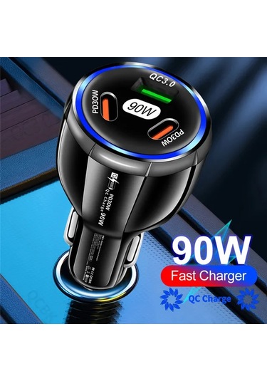 3 Port Hızlı Araba İphone 14 13 12mıini Pro Max Usb Pd Hızlı Hu İçin Siyah