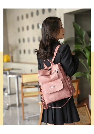 Çanta Büyük Kapasiteli Kadın Sırt Çantası Omuz Çantası Kadın Pembe