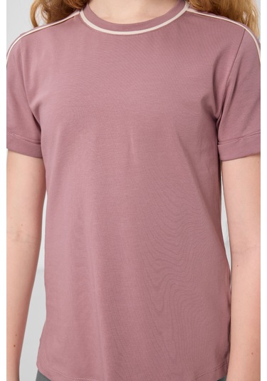 Gül Kurusu Pamuklu O Yaka Standart Fit Basic Kız Çocuk T-shirt - 75177 Gülkurusu