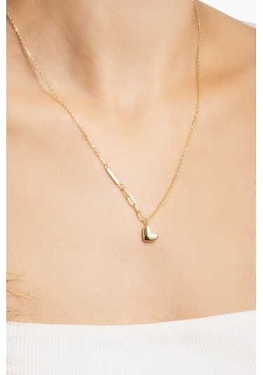 So Chic Romantik Kalp 18 Ayar Sarı Altın Kaplama 45 Cm Gümüş Kolye Rodyum