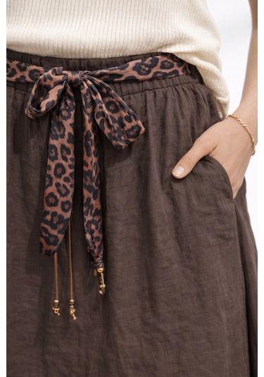 Mixray 4849 Kadın Leopar Bağlama Detaylı Etek Kahve Kahve