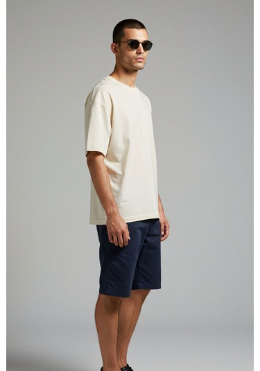 Erkek Oversize Basic Tişört Unisex %100 Pamuk Rahat Kalıp Krem