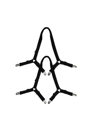 Vkemall Yatak Çarşafı Sabitleyici - 2'li Siyah Esnek Bağlama Kayışı Siyah