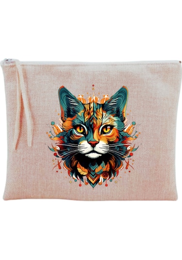 Alevli Kedi Baskılı Makyaj Çantası