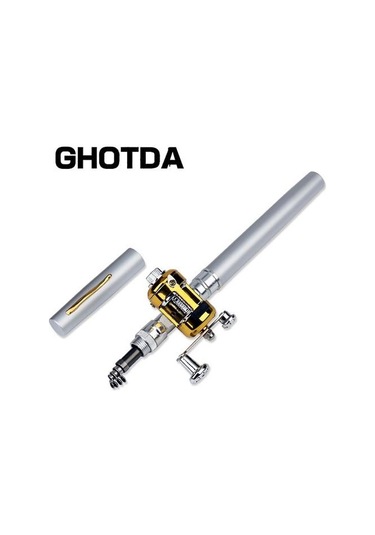 Taşınabilir Cep Teleskopik Mini Olta Kamışı Kalem Şekli Katlanmış Olta Makara Tekerleği İle Light Grey