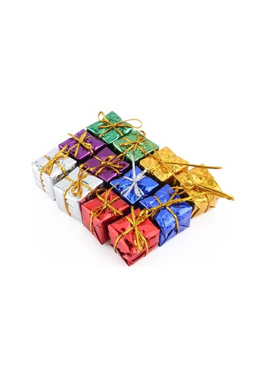 Xindoker Noel Ağaç Dekorasyonu 12'li Paket - 2.5cm Köpük Hediye Kutusu, Parlak Renkli Folyo, Ev/ofis Noel Süsleri