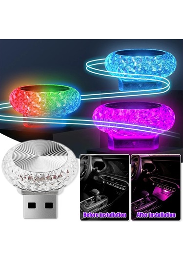 Araba Usb Ortam Işığı Mini Led Otomobil Iç Dekoratif Atmosfer Lambası White 1 Piece Set