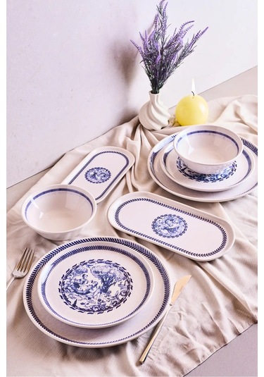 French Vintage 8 Parça 2 Kişilik Yemek Takımı Cokrenklı Desenli